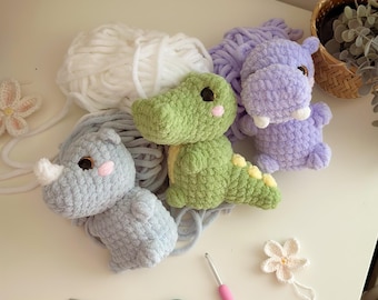 Bundle 3-in-1 Hippo Crocodile Rhino low sew crochet pattern