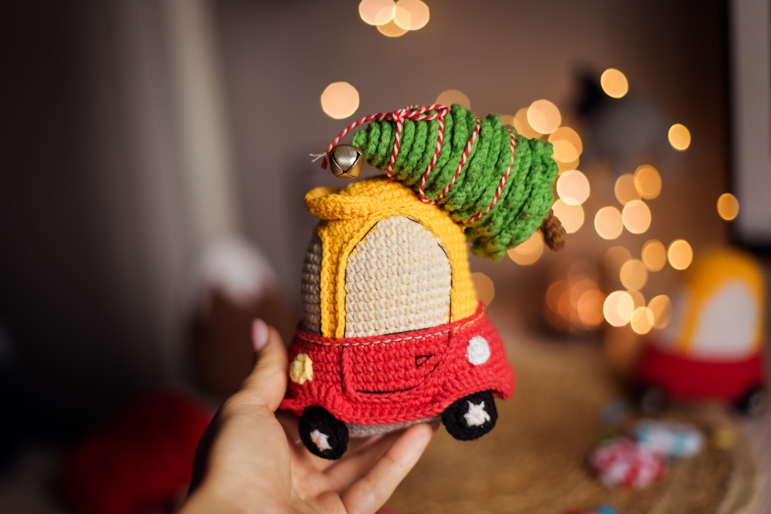 30 Crochet Car Patterns to Stitch Fun Vehicles, Classic Cars, and Cute Amigurumi Designs 13 Red Car Christmas Tree Crochet Pattern