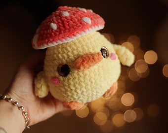 Duck LOW SEW crochet pattern kawaii plushie mushroom animal amigurumi