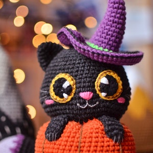 Black cat Halloween Crochet pattern in pumpkin pdf Englisch Español image 6