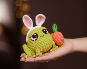 Frog Halloween crochet pattern pumpkin amigurumi hat Easter decor ears bunny