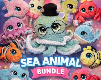 10-in-1 Crochet Pattern Bundle, Sea Creatures Amigurumi, Shark Whale Turtle Jellyfish Patterns, Ocean Animals PDF, Instant Download