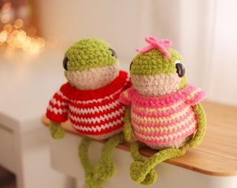 Frog crochet pattern in a sweater plushie amigurumi pattern