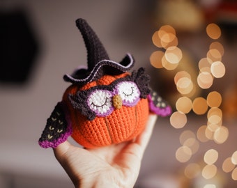 Owl Crochet pattern pdf halloween amigurumi bird decor Pumpkin