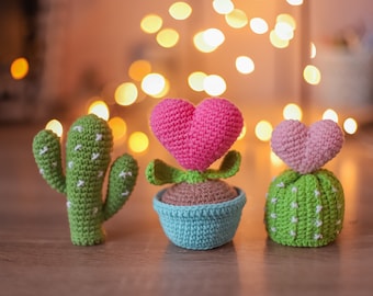 Crochet pattern Valentines day Heart Flower in a Pot Cactus pdf amigurumi