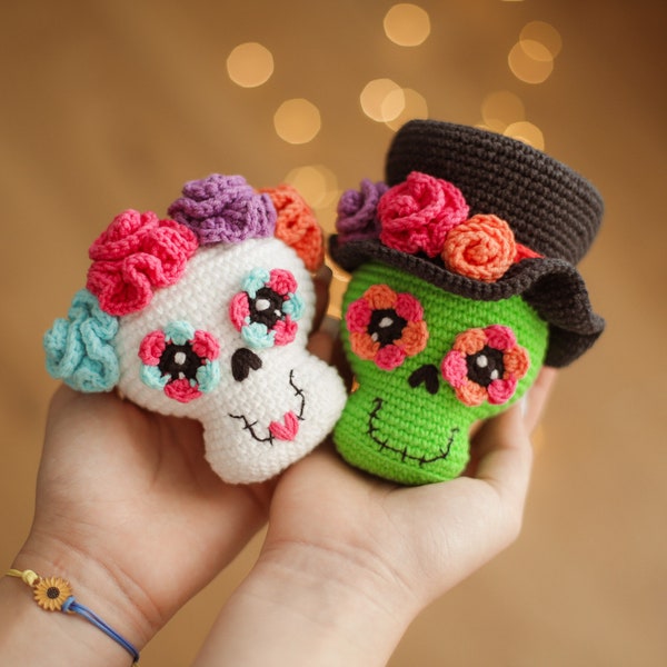 Tête de mort au crochet motif amigurumi squelette catrina poupée crâne en sucre au crochet jouet décoration Halloween Dia De Los Muertos