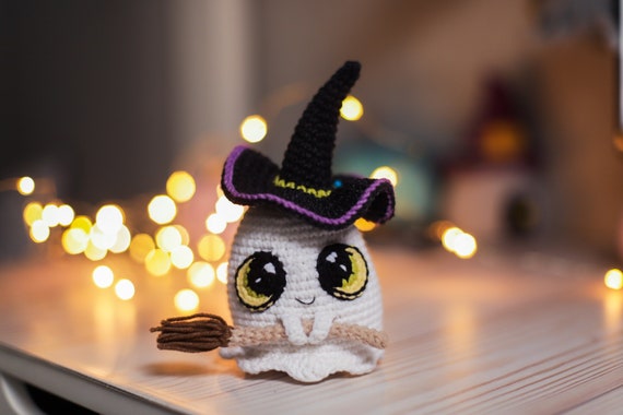 Ghost Crochet pattern amigurumi Hat  Broom Halloween decor pdf DIY crochet eyes