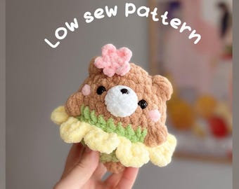 Low sew Flower bear crochet pattern plushie amigurumi tutorial pdf