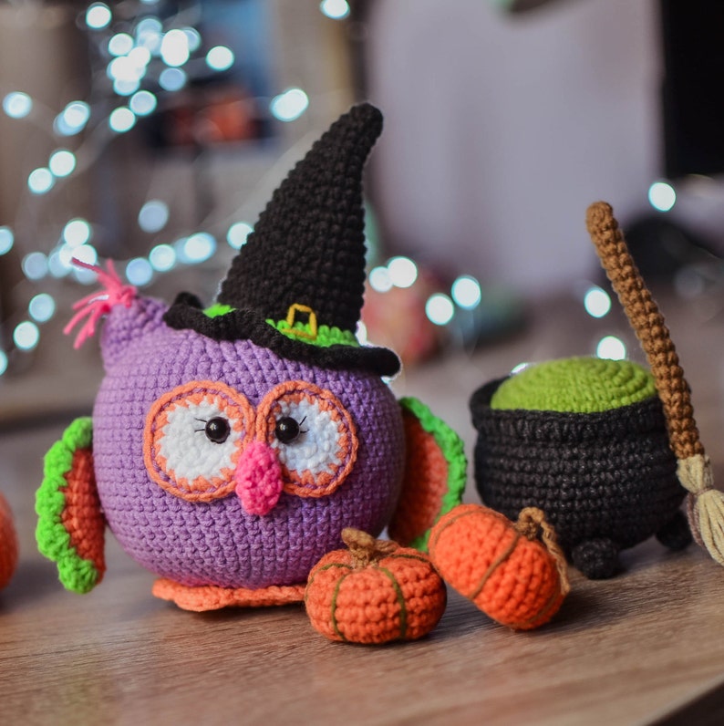 Owl Witch Crochet pattern and Magic Broom Halloween Amigurumi pdf image 2