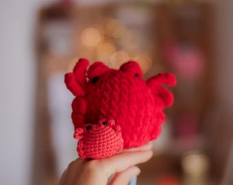 Crab no sew crochet pattern plushie kawaii amigurumi sea animal keychain pdf