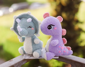 Combo 2in1 Dinosaur Triceratops crochet pattern kawaii plushies animal toy