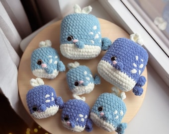Whale crochet pattern NO SEW 3 size  amigurumi kawaii plushie