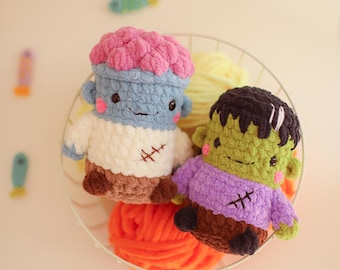 Zombie Frenkiestein Halloween Monster crochet pattern bundle 2-in-1 low sew plushie amigurumi PDF