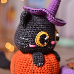 Black cat Halloween Crochet pattern in pumpkin pdf Englisch Español image 7