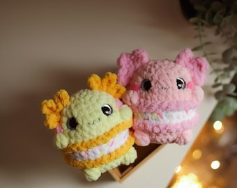 Macaron Axolotl no sew crochet pattern kawaii plushie amigurumi animal pdf