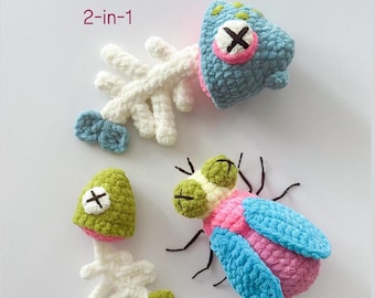 Bundle 2-in-1 Fish Skeleton Fly Crochet Pattern Halloween Plushie Animal Insekt PDF