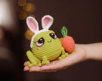 Crochet pattern frog Easter decor amigurumi egg carrot bunny ears