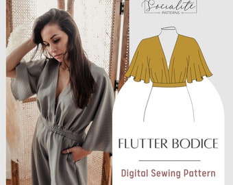 Modello corpetto svolazzante. Modello di cucito e tutorial per proiettore e PDF stampabile da donna. Camicia svolazzante boho.