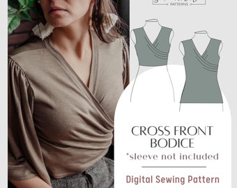 Cross Front Bodice Sewing Pattern: Sweetheart Knit Top (PDF)