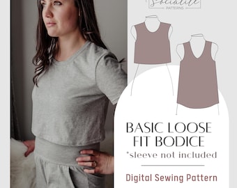 Loose Fit Bodice Sewing Pattern, Crop Top (PDF Pattern)