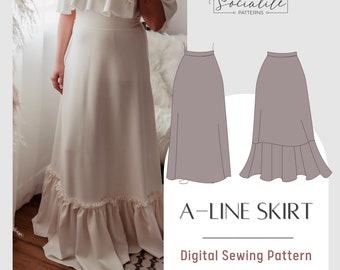 A-Line Skirt Sewing Pattern, Women's Sizes XXS-7XL (PDF Pattern)