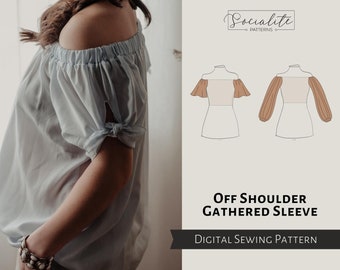 Off Shoulder Gathered Sleeve Pattern. Women's PDF printable and projector sewing pattern and tutorial. Digital sleeve pattern.