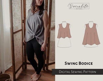 Swing Bodice Pattern. Women's PDF printable and projector sewing pattern and tutorial. Summer shirt pattern.
