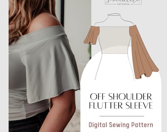 Off Shoulder Flutter Sleeve Pattern. PDF printable and projector sewing pattern and tutorial. Digital sleeve pattern.