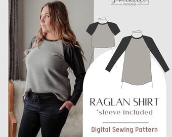 Raglan Shirt Sewing Pattern, Women's Sizes XXS-7XL (PDF Pattern)