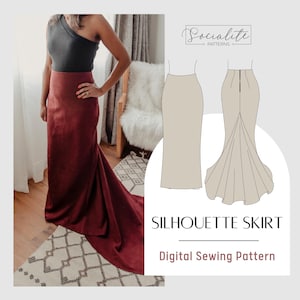 Patrón de falda Silhouette. Patrón de costura y tutorial para mujer en formato PDF para imprimir y proyectar. Patrón de falda de vestido de novia.