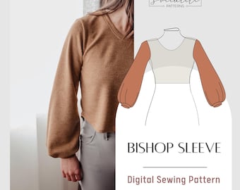 Bishop Sleeve Pattern. Women&#39;s PDF printable and projector sewing pattern and tutorial. Digital bishop sleeve pattern.