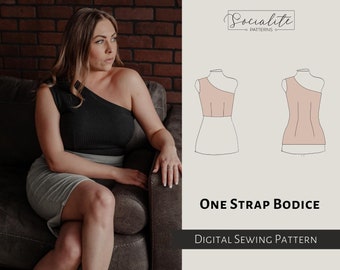 One Strap Bodice Pattern. Women's PDF printable and projector sewing pattern and tutorial. Women's formal wear pattern.