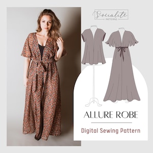 Allure Robe pattern & tutorial. Women&#39;s digital PDF printable and projector mix and match clothing sewing pattern.