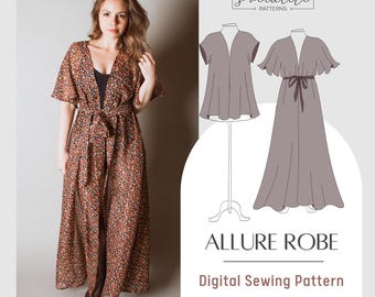 Allure Robe pattern & tutorial. Women&#39;s digital PDF printable and projector mix and match clothing sewing pattern.