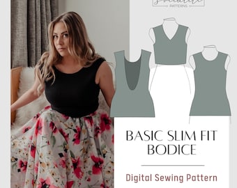 Slim Bodice Sewing Pattern: Beginner Knit Top, XXS-7XL (PDF)