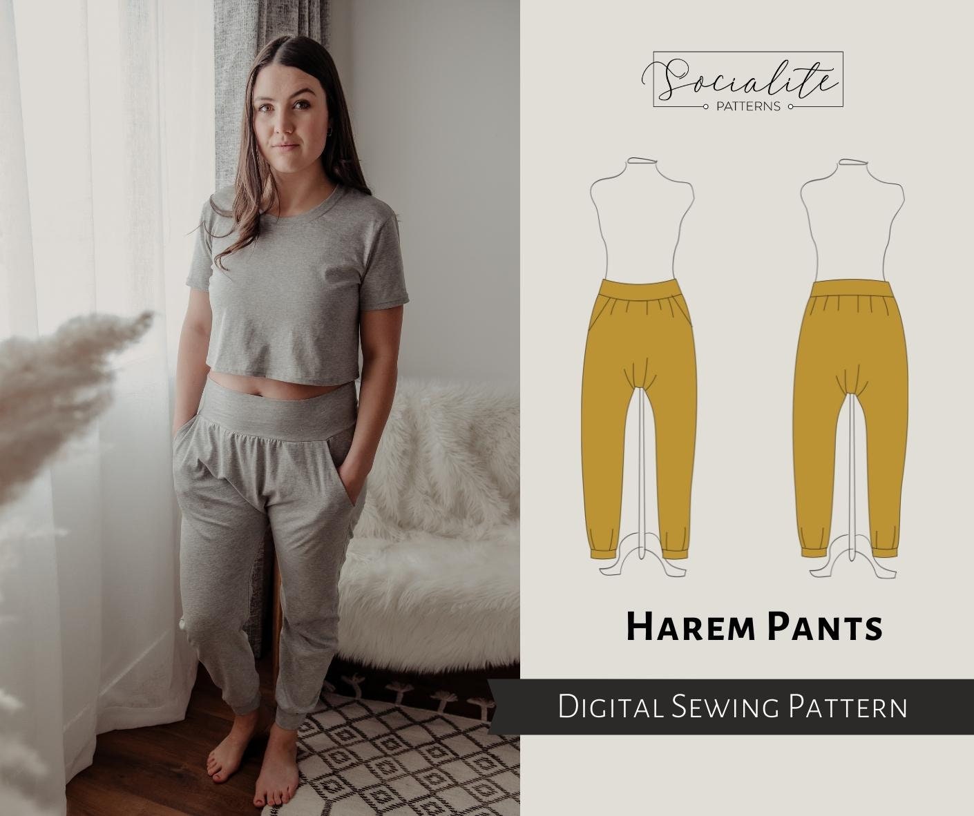 Relaxed jersey pants Leo, yoga pants, pyjama pants - S-M / US size 6-8 / UK  8-10 - sewing pattern A4 + US letter