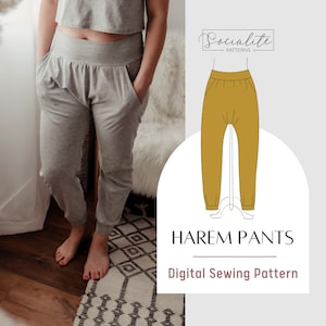 Harem Pants Pattern. Women&#39;s PDF printable and projector sewing pattern and tutorial. Lounge yoga pants pattern.