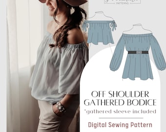Off Shoulder Top Sewing Pattern, Gathered Bodice (PDF Pattern)