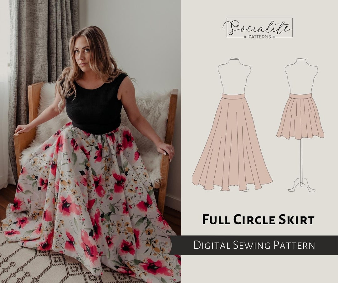 Full Circle Skirt Pattern. Women's PDF Printable and Projector Sewing ...