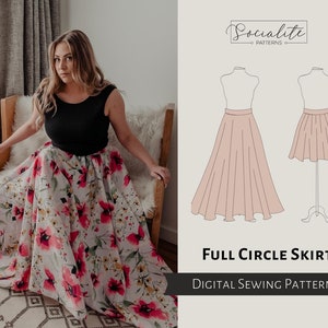 Full Circle Skirt Pattern. Women's PDF printable and projector sewing pattern and tutorial. Wedding dress skirt pattern.