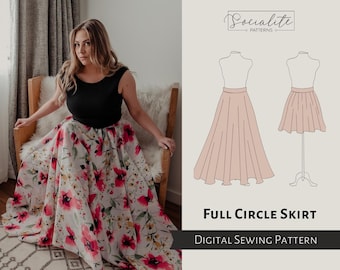 Full Circle Skirt Pattern. Women's PDF printable and projector sewing pattern and tutorial. Wedding dress skirt pattern.