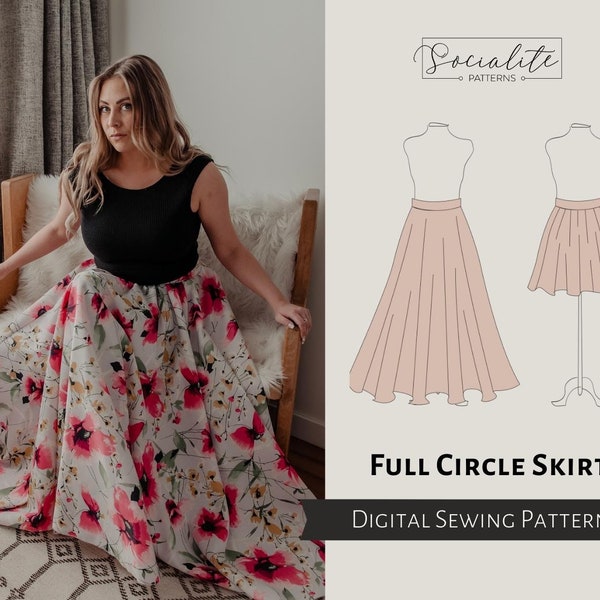 Full Circle Skirt Pattern. Women's PDF printable and projector sewing pattern and tutorial. Wedding dress skirt pattern.