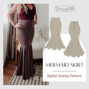 Mermaid Skirt Pattern. Women&#39;s PDF printable and projector sewing pattern and tutorial. Wedding dress skirt pattern.