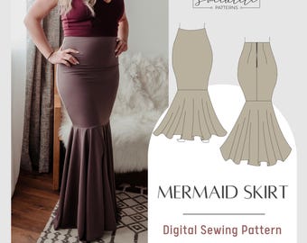 Mermaid Skirt Pattern. Women's PDF printable and projector sewing pattern and tutorial. Wedding dress skirt pattern.