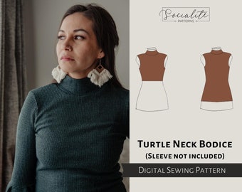 Turtle Neck Bodice Pattern. Women's PDF printable and projector sewing pattern and tutorial. Turtle neck sweater pattern