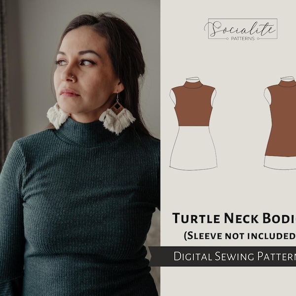 Turtle Neck Bodice Pattern. Women's PDF printable and projector sewing pattern and tutorial. Turtle neck sweater pattern