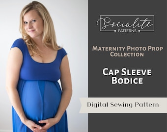 Maternity Cap sleeve Bodice PDF pattern and tutorial for maternity dresses. For knit fabrics. Empire waist.
