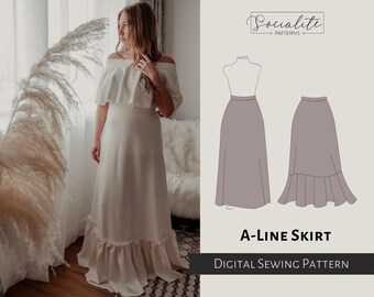 A-Line Skirt Pattern. Women's PDF printable and projector sewing pattern and tutorial. Wedding dress pattern.