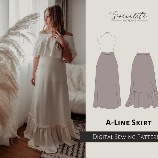 A-Line Skirt Pattern. Women's PDF printable and projector sewing pattern and tutorial. Wedding dress pattern.