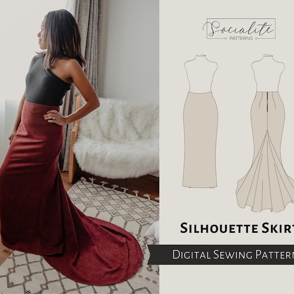 Silhouette Skirt Pattern. Women's PDF printable and projector sewing pattern and tutorial. Wedding dress skirt pattern.